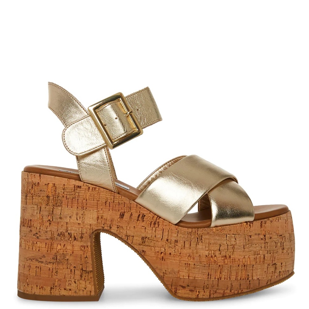 Steve Madden Gold Genuine Leather Platform Sandals